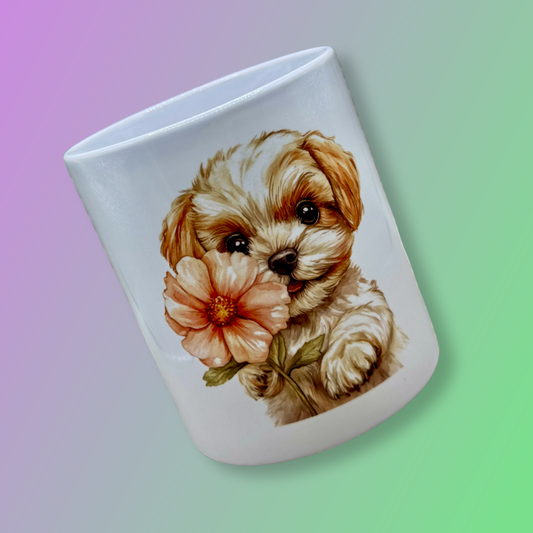 Planter Pot - Puppy with Flower