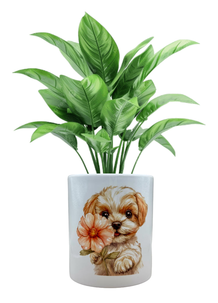 Planter Pot - Puppy with Flower