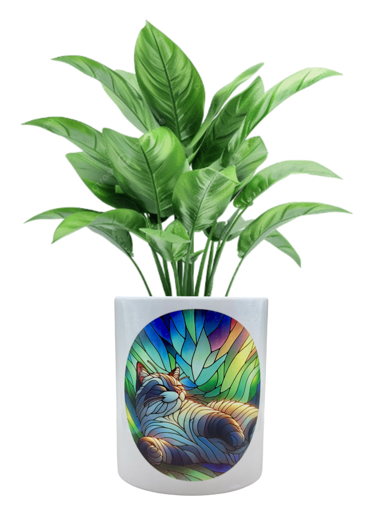 Planter Pot - Stained Glass Cat